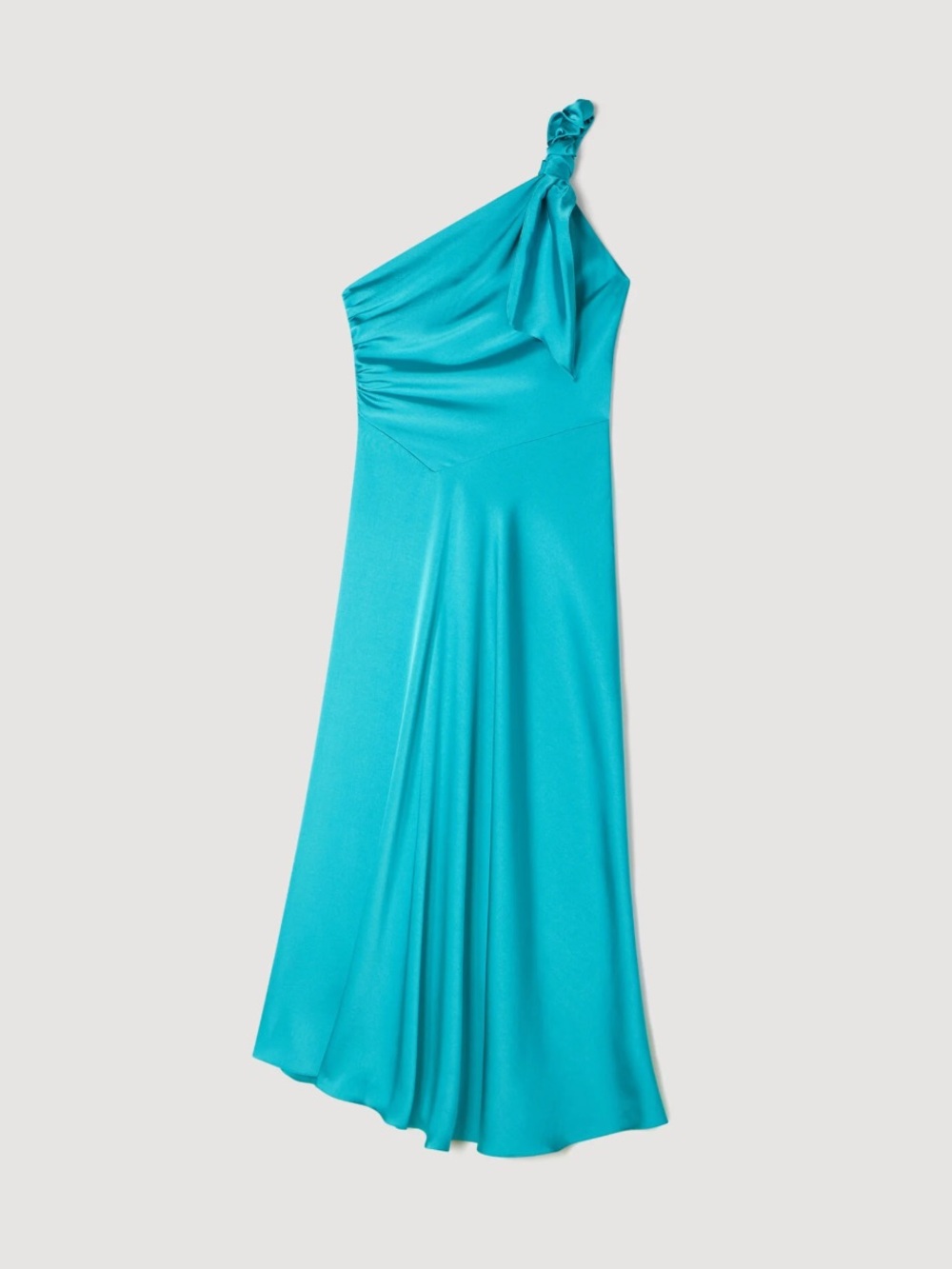 Sandro Teal One-Shoulder Satin-Effect Maxi Dress with Bow